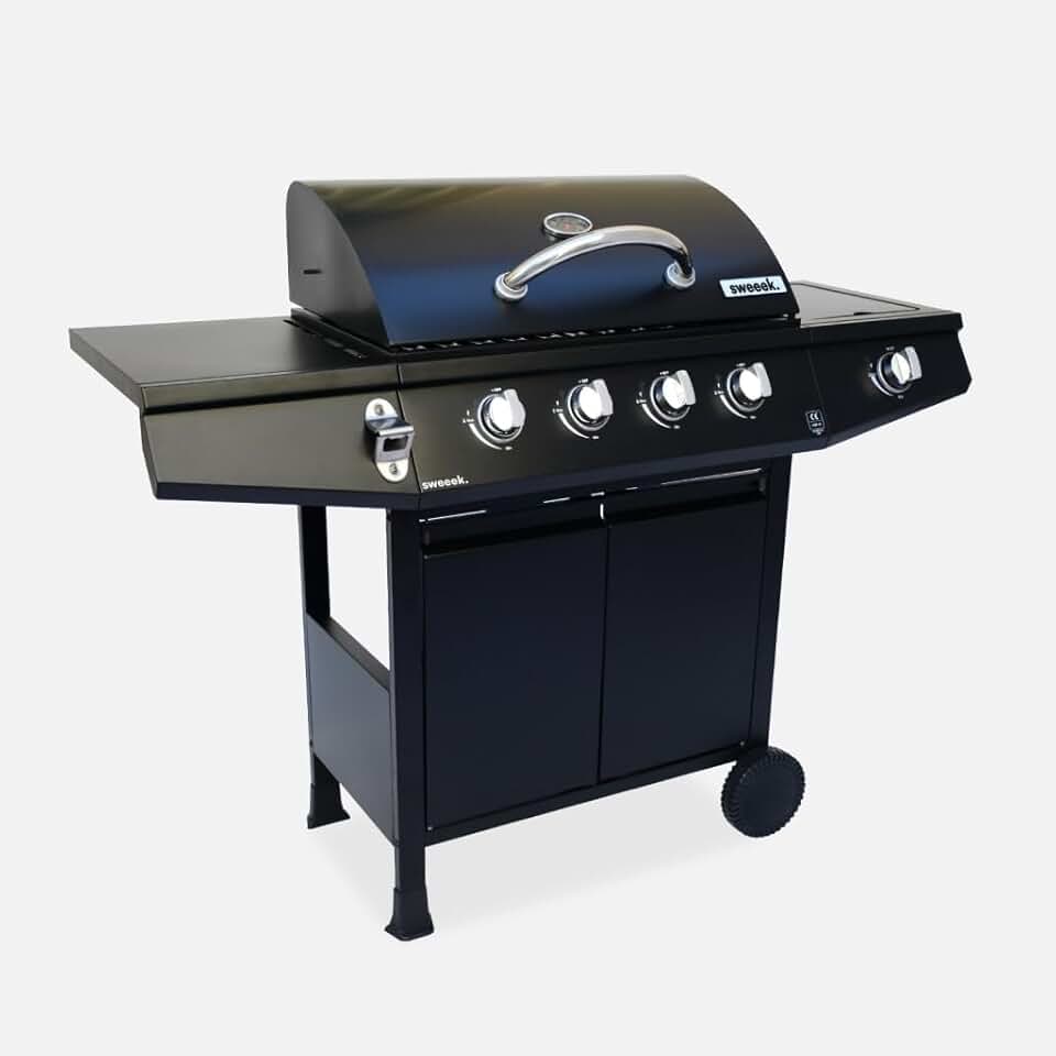 bleujardin - Treville - BBQ gaz 4 brûleurs + feu latéral, thermomètre