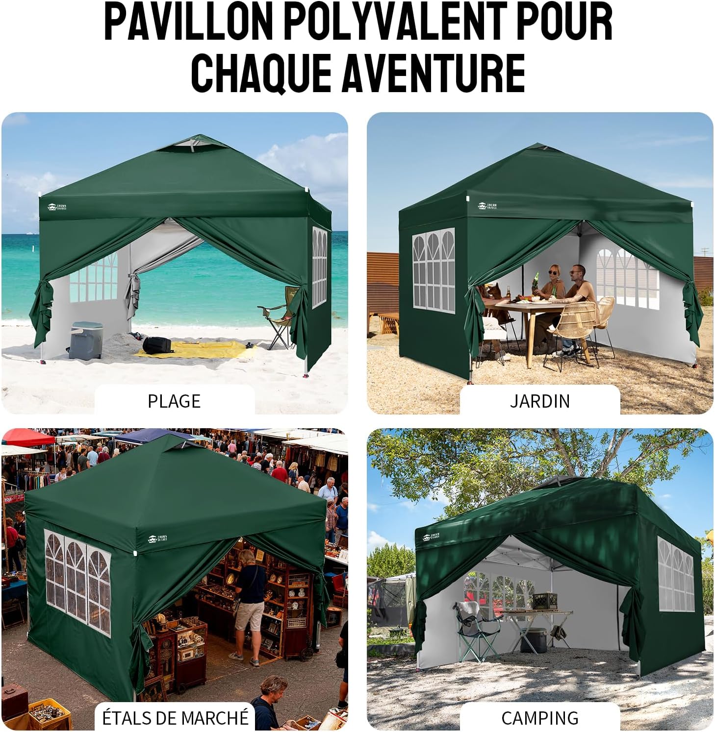 bleujardin Tonnelle Pliante 3x3 Imperméable, Barnum Pliant de Jardin Exterieur, Pop-Up Gazebo avec Sac de Rangement, UPF 50+, avec 4 Parois Latérales Amovible, 4 Sac de Sable, Vert Forêt