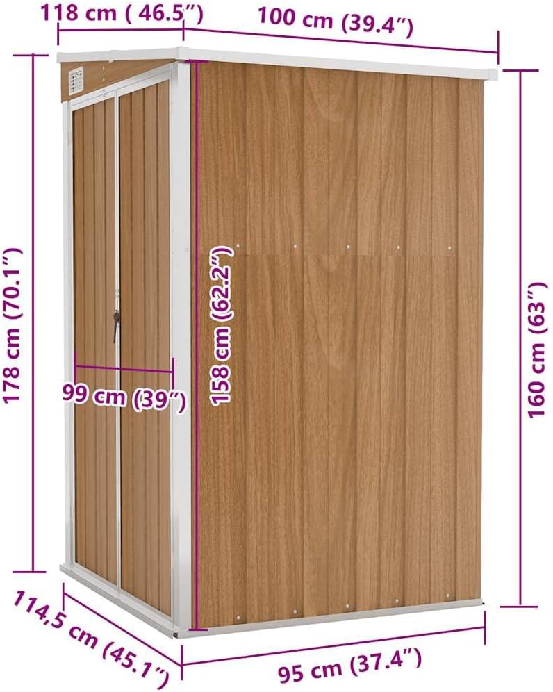 bleujardin Remise de Jardin Murale Marron 118x100x178 cm Acier galvanisé,Maison & Jardin, Pelouses & Jardins, Vie en extérieur, Structures extérieures, Cabanes & abris de Jardin, Brun (Poids 22.7KG)