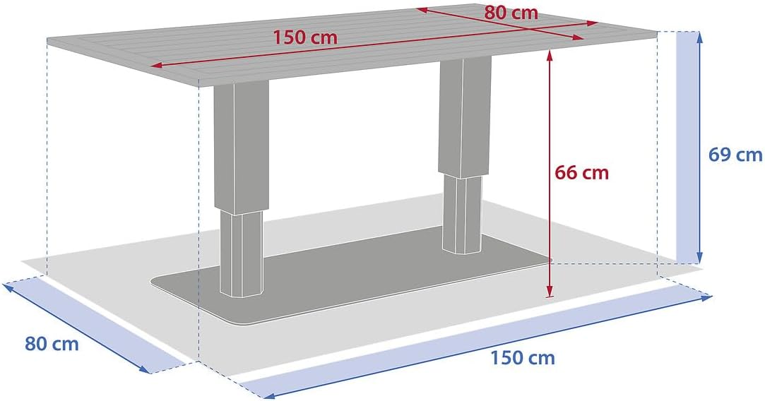 bleujardin - Salimia - 150x80 cm - table relevable, alu anticorrosion