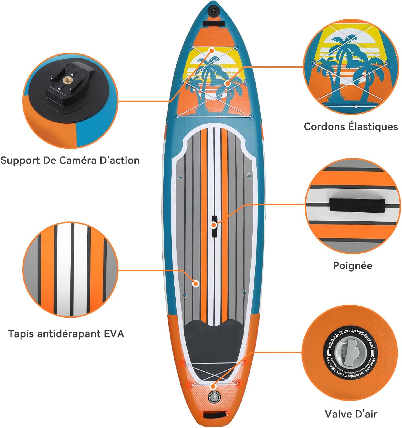 bleujardin - Paddle gonflable adulte - 320/335cm - 2 personnes, siège kayak, pagaie alu, caméra, pompe, 150kg