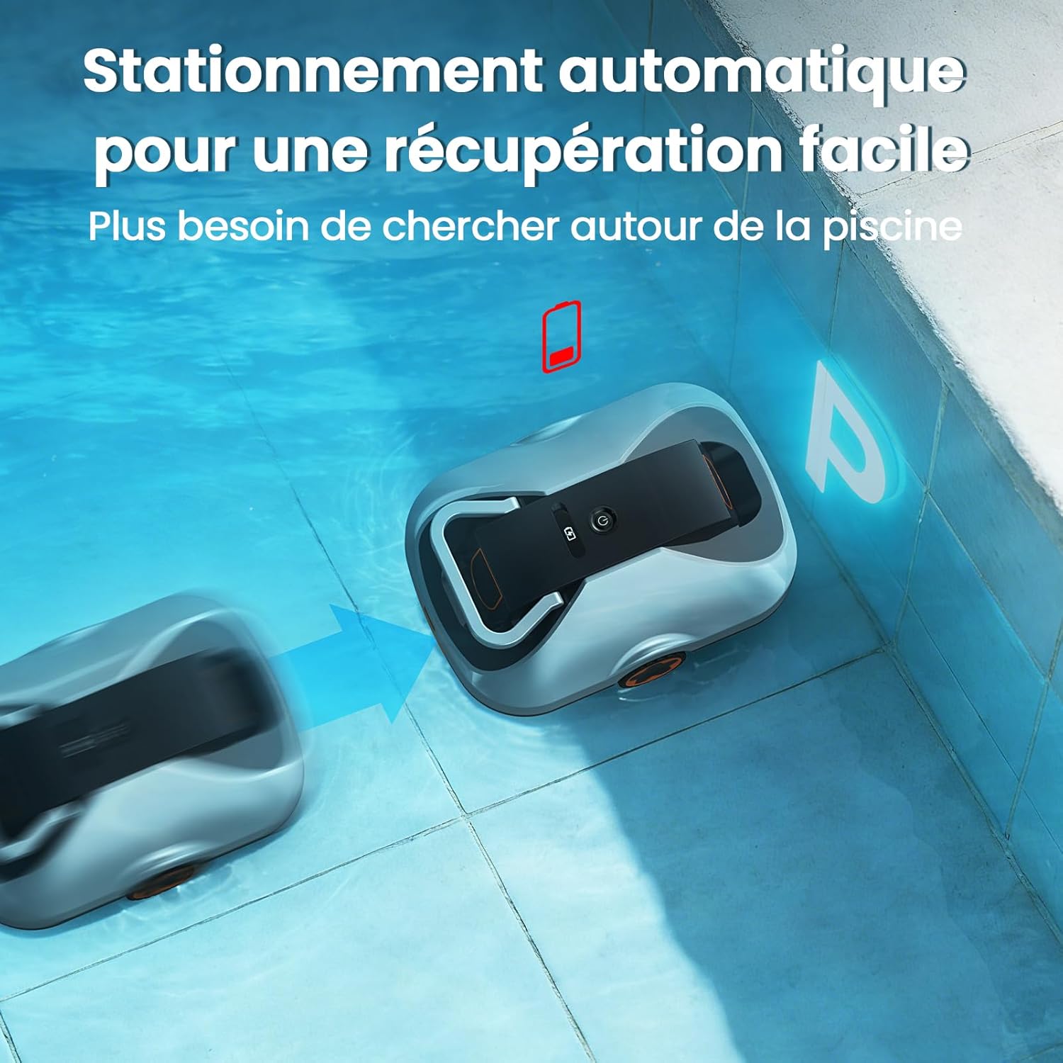 Robot piscine sans fil - 200min autonomie, filtration fine, 232m², compact