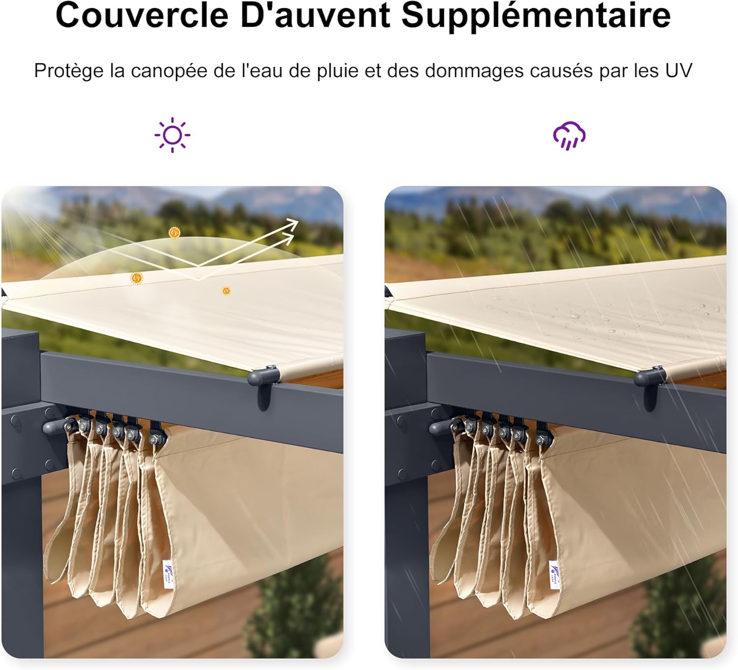 bleujardin - Pergola Kaki - 4x3m aluminium, toit rétractable, imperméable