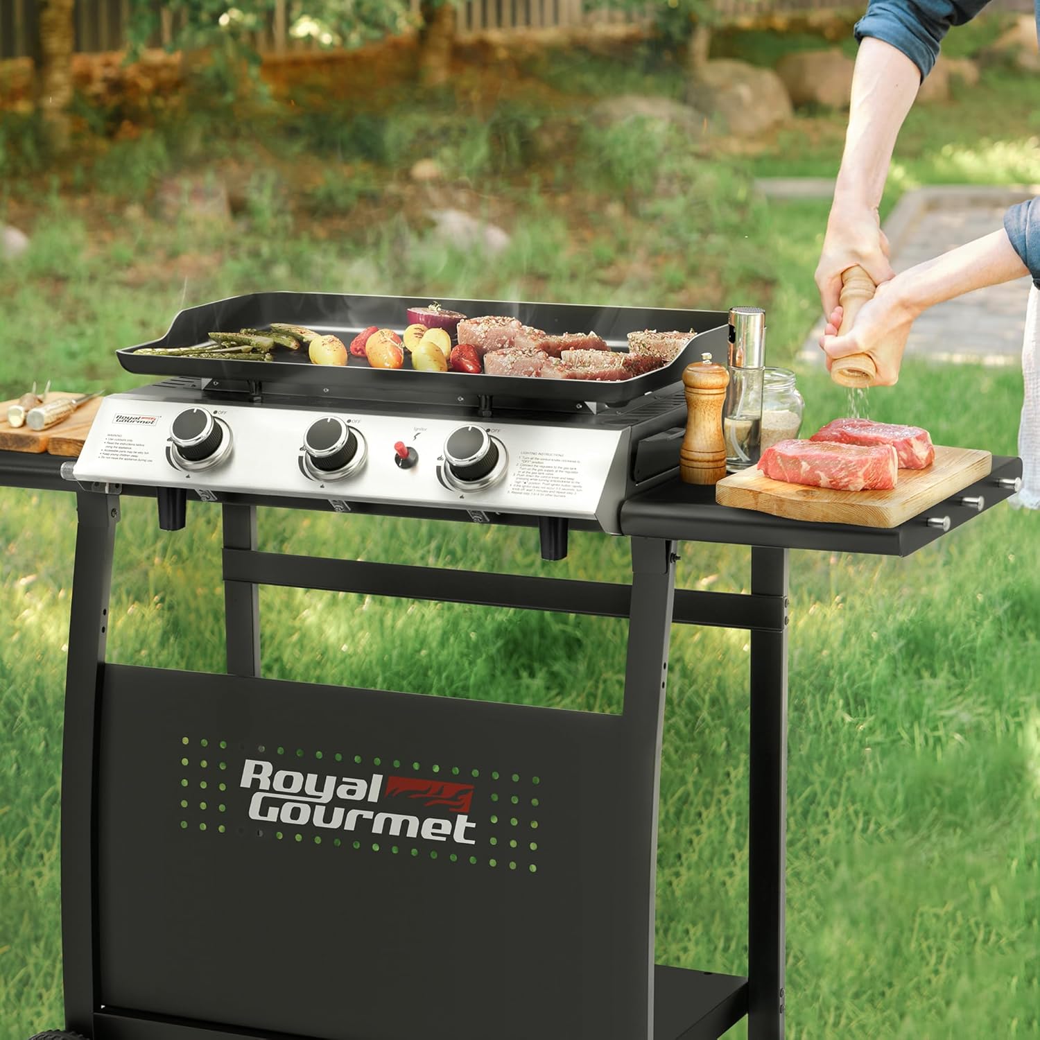 bleujardin - Plancha sur chariot 62x35,5cm - 3 brûleurs puissants 7,5kW
