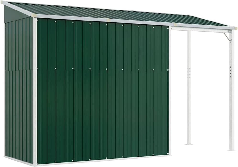 bleujardin Abri de Jardin avec Toit prolongé Vert 277x107x181 cm Acier, Maison & Jardin, Pelouses & Jardins, Vie en extérieur, Structures extérieures, Cabanes & abris de Jardin, Vert, (Poids 41.56KG)