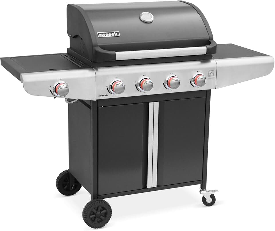 bleujardin - Bazin Gris anthracite - cuisine 5 brûleurs, rangement, roues, thermomètre