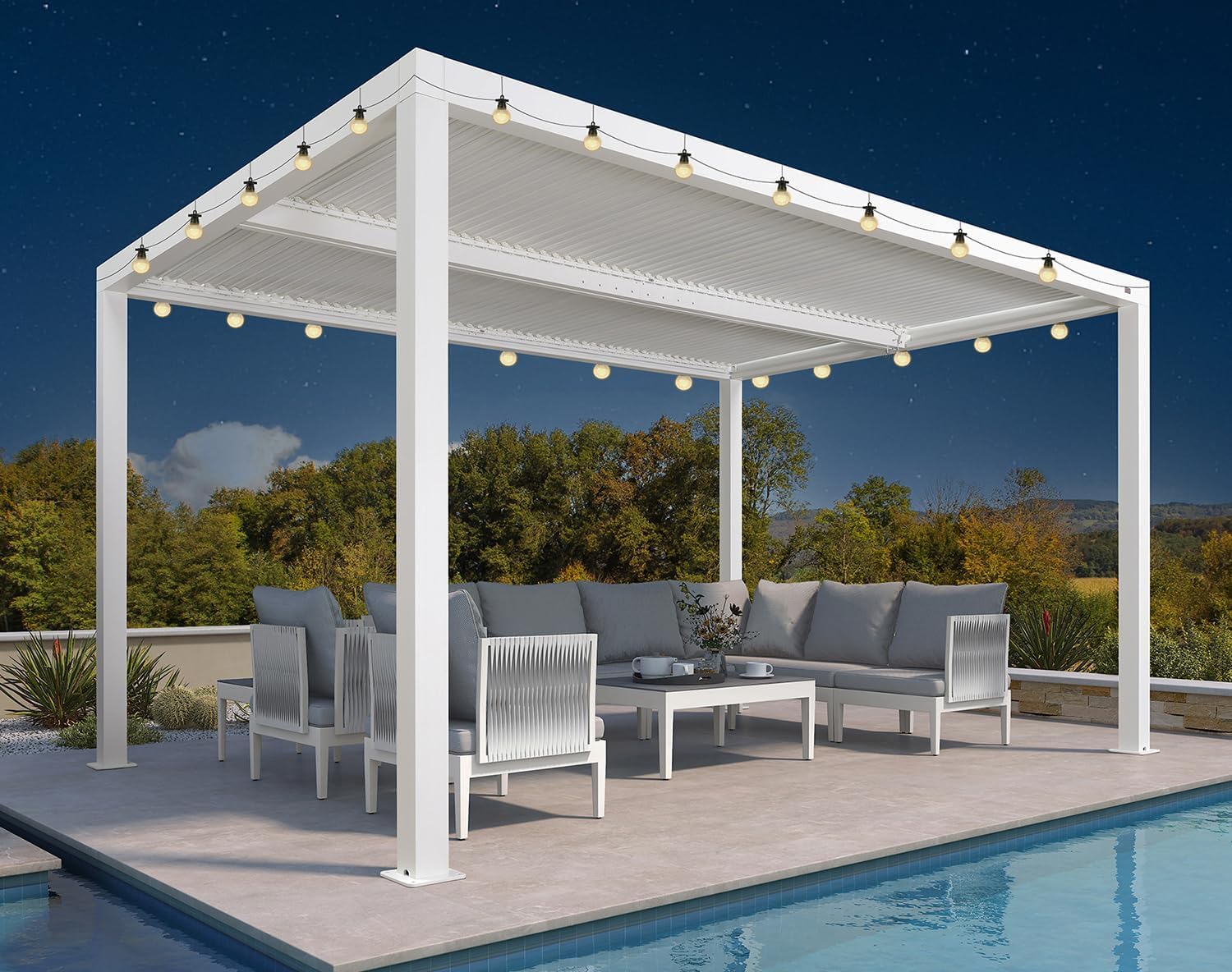 bleujardin - Pergola Bioclimatique - 4,24x3m - aluminium, éclairage, lames orientables
