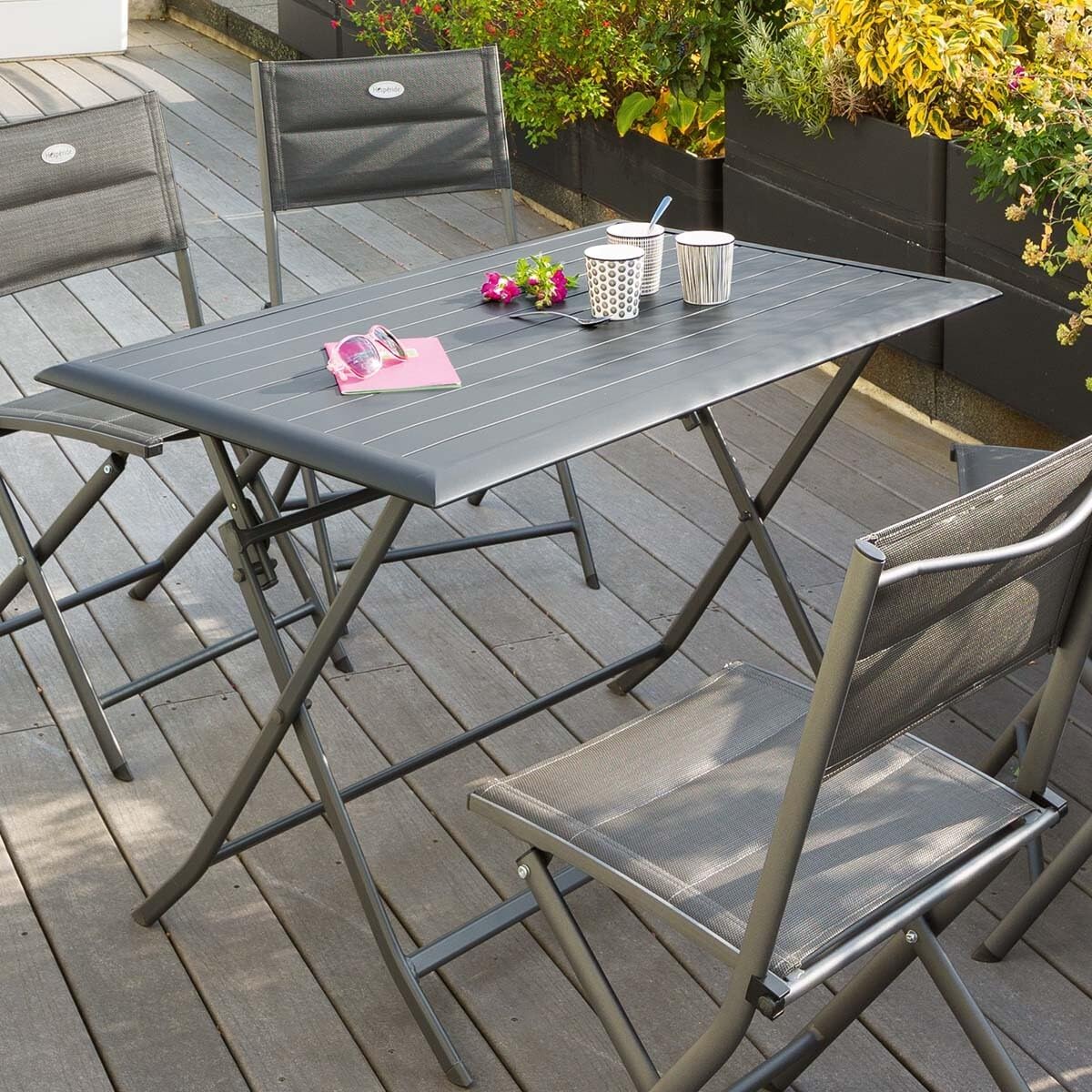 bleujardin - Azua - table pliante 4 places, alu époxy gris graphite