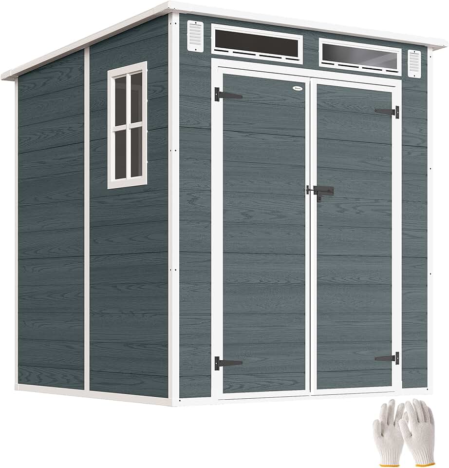 bleujardin - abri de jardin résine 3,3m² double porte, fenêtres, plancher