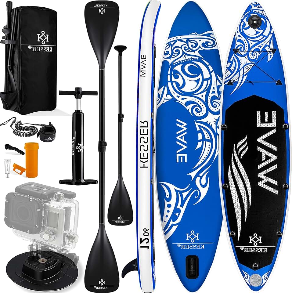 bleujardin® Set Sup Board Gonflable Stand Up Paddle Board Premium Surfboard Sports Aquatiques | 6 Pouces d'épaisseur | Accessoires complets | 130kg