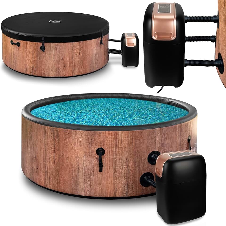 bleujardin Spa de jardin SPA de plein air Résistant à l'hiver SPA de plein air Gonflable - 6 personnes, aspect bois, matériau DWF robuste, gonflage rapide, hydromassage bien-être (Chêne)