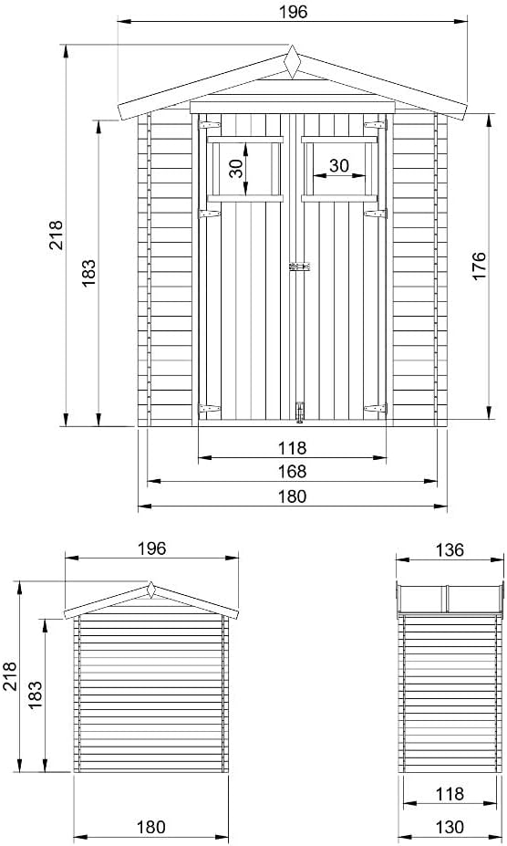 Abri de Jardin en Bois avec Sol TRAITÉ - Stockage extérieur I196xL136xH218 cm/ 1.98 m2 Petit abri à Outils, Local à vélos - Toit imperméable, fenêtres - bleujardin M367