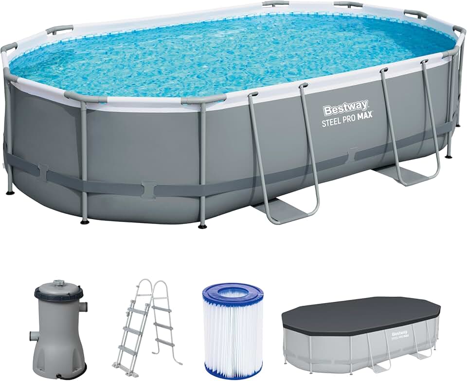 bleujardin - Steel Pro Max - 488x305x107 cm - Piscine hors sol gris