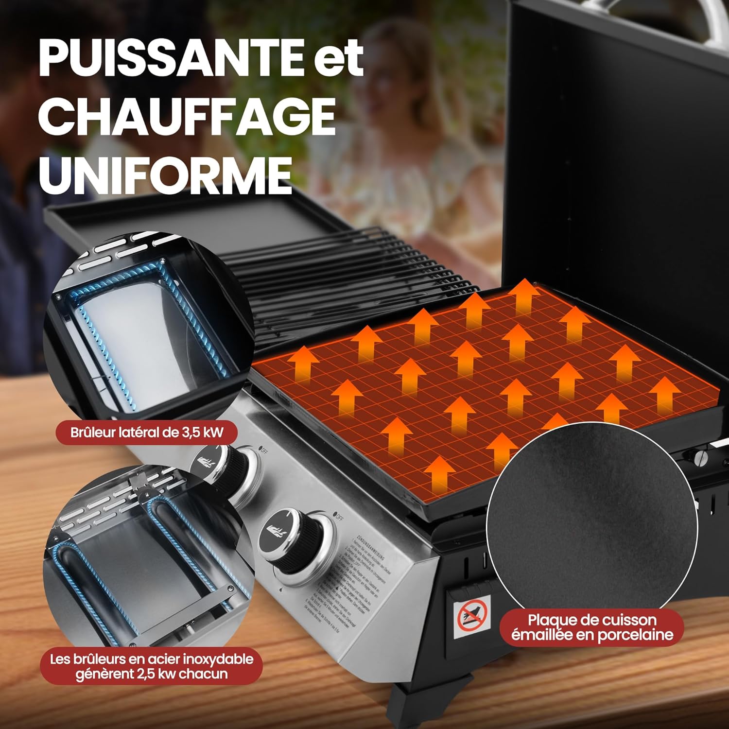 bleujardin - barbecue gaz 3 brûleurs - 8,5kW - plancha, grille, couvercle multifonction