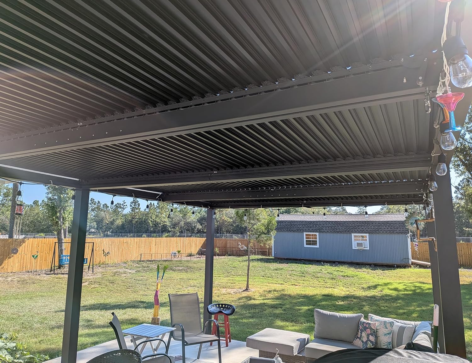 bleujardin - Pergola bioclimatique - 6x3,68m - éclairage intégré, aluminium, lames orientables