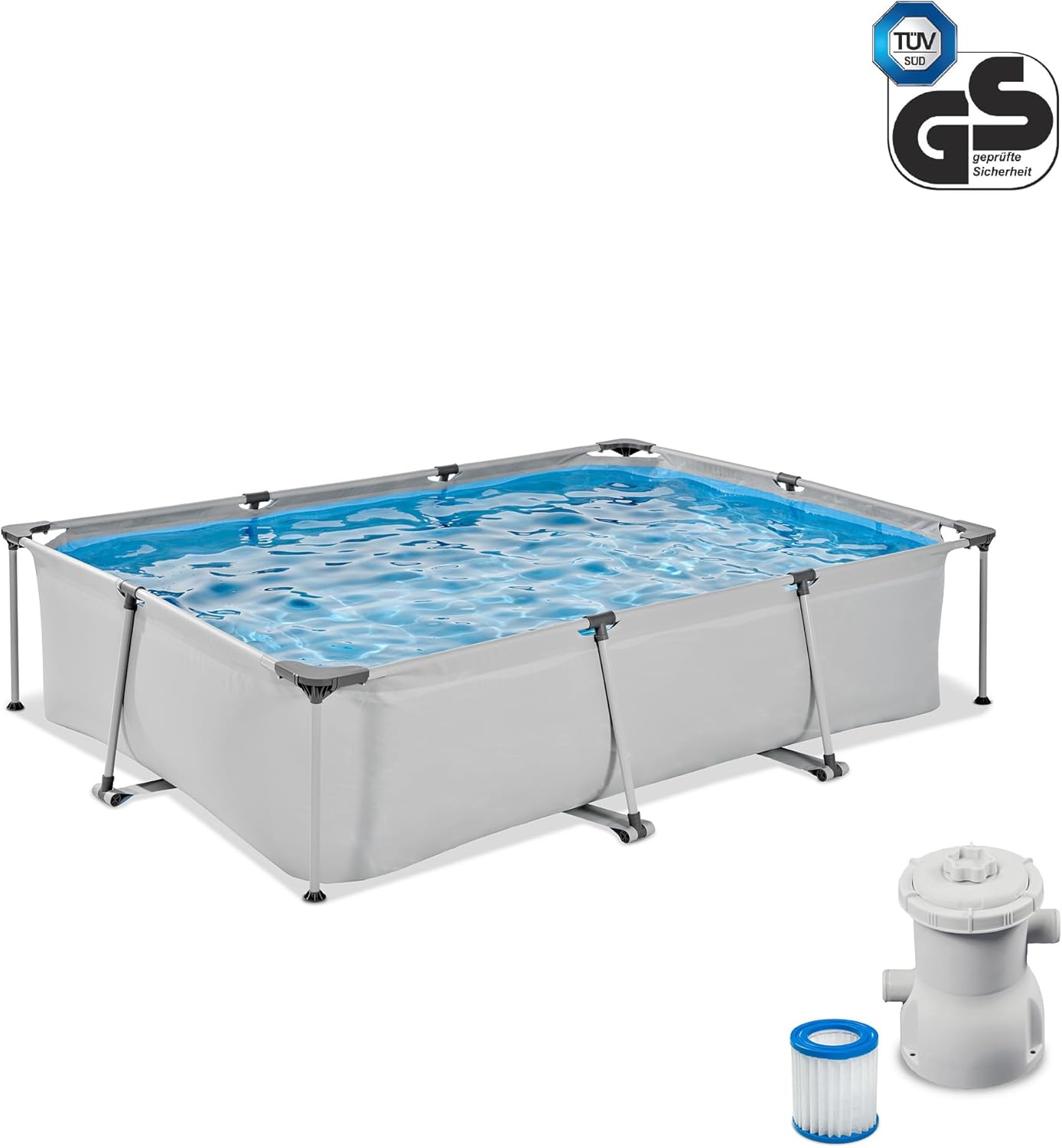 bleujardin Piscine Soft Grey - 300x200x65cm - Piscine Hors Sol Rectangulaire avec Pompe Filtrante à Cartouche - Entrée Basse - pour Les Jeunes Enfants - Cadre Stable - Design Unique - Gris