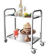 bleujardin Chariot de Service INOX Service desserte de Cuisine à roulettes avec roulettes, 2 étagère...