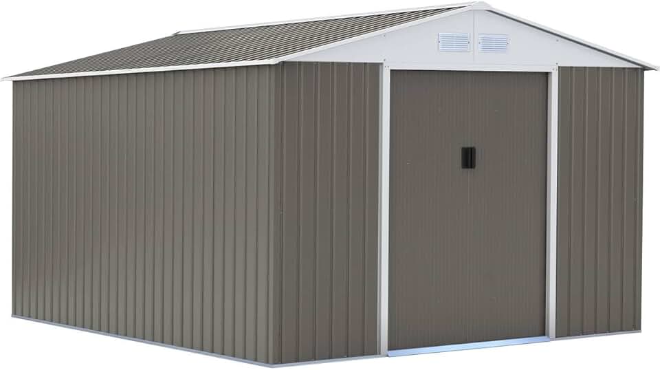 bleujardin - bleujardin - 15,16 m² - Abri de jardin métal gris/taupe/blanc - 1299_74728