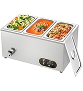 bleujardin Bain Marie Électrique en Acier Inoxydable 1500W, 3X 1/3 GN Récipients avec Couvercle,Temp...