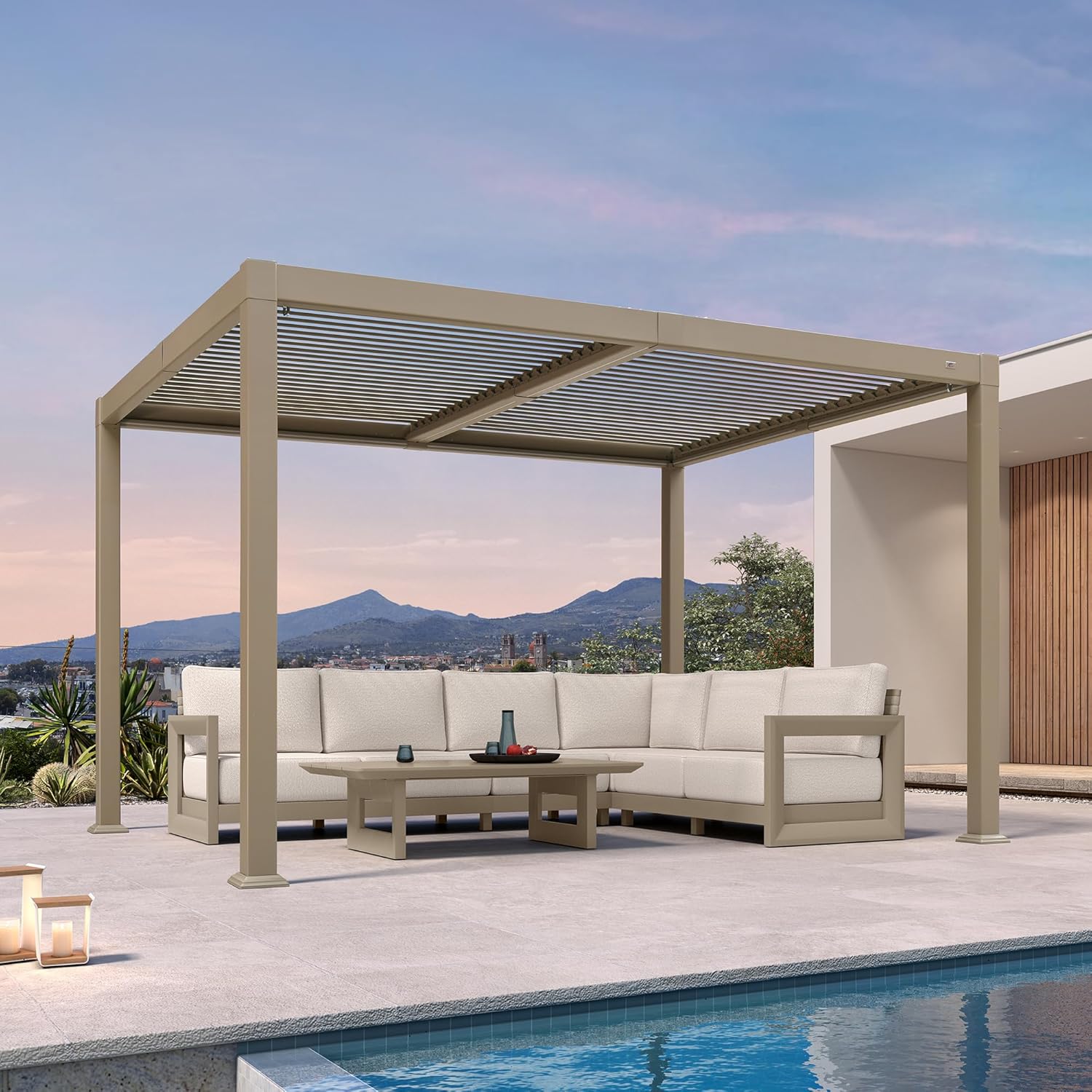 bleujardin - pergola bioclimatique LED - 3x3,65m - alu, lames orientables, étanche