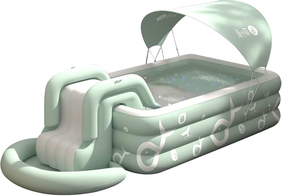 bleujardin Piscine d'Été Ombragée Gonflable avec Toboggan Intégré - Piscine Extérieure pour Enfants et Adultes