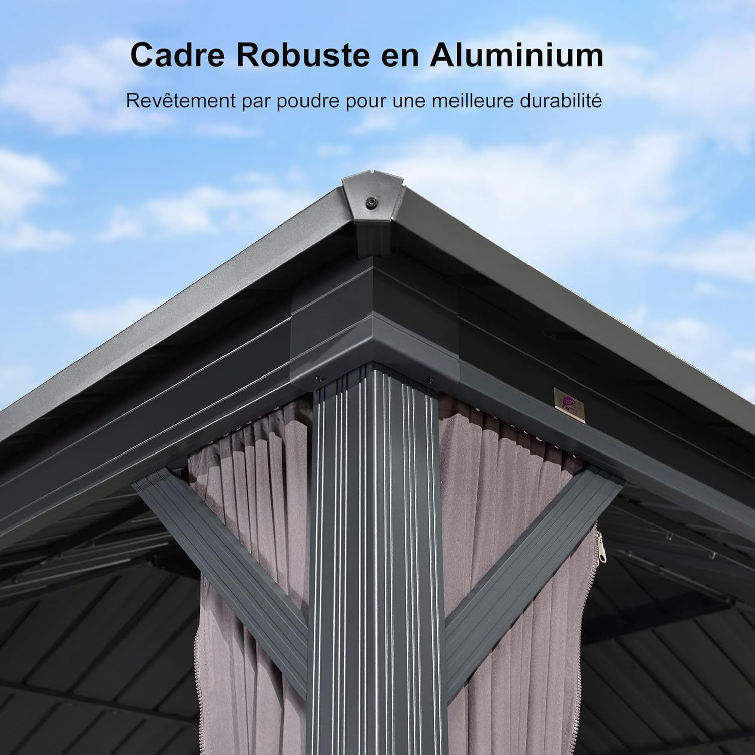 bleujardin - Tonnelle double toit rigide, 6 x 3,65 m, moustiquaire, aluminium, gris