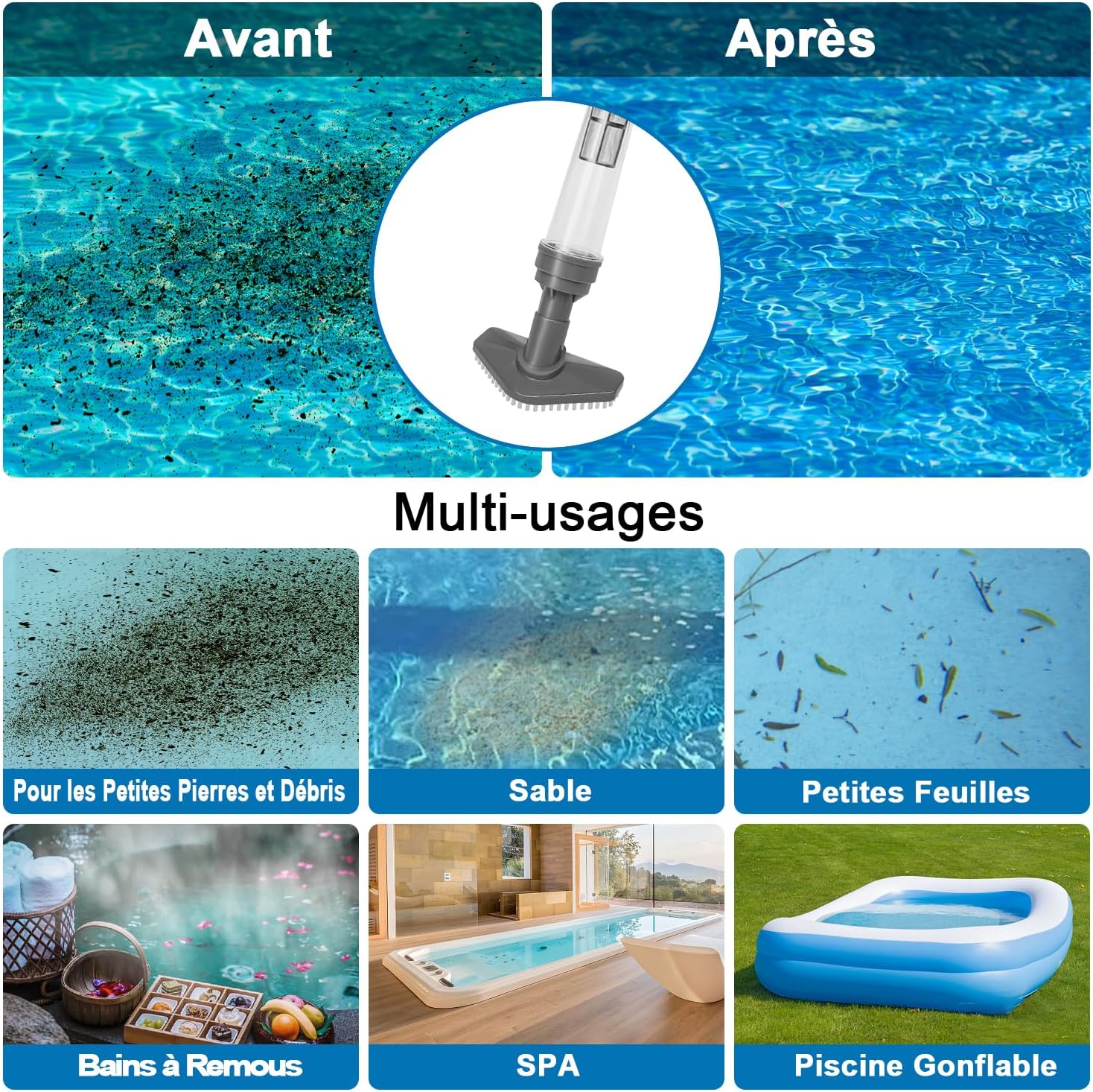 Aspirateur de Piscine sans Fil - Portable, Rechargeable, idéal pour spa, petite piscine, Jaccuzi, Gris PZ-3000