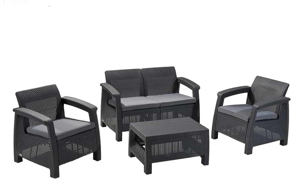 bleujardin - Salon Corfu 4 places - Table basse incluse - Anthracite