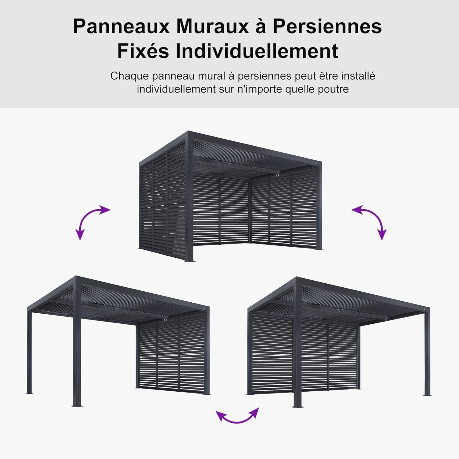 bleujardin - Pergola bioclimatique 4x3,3m alu, lames orientables, gris