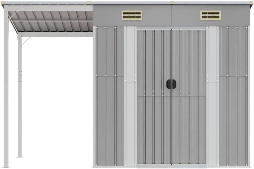bleujardin Abri de Jardin avec Toit prolongé Gris Clair 277x107x181 cm, Maison & Jardin, Pelouses & Jardins, Vie en extérieur, Structures extérieures, Cabanes & abris de Jardin, Gris, (Poids 41.56KG)