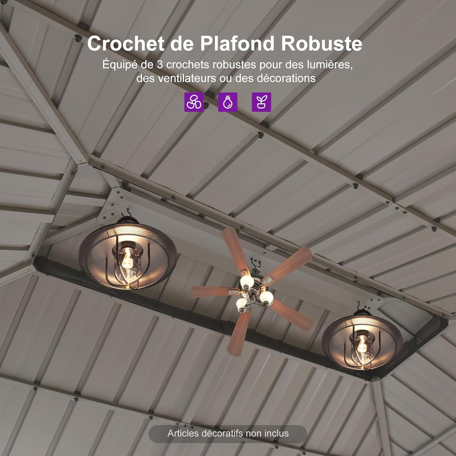 bleujardin Tonnelle de Jardin Extérieur 6 x 3,65 m avec Guirlande Lumineuse, Pergola Aluminium à Toit Rigide en Acier Galvanisé, Pavillon Imperméable pour Camping, Fête, Barbecue, Champagne
