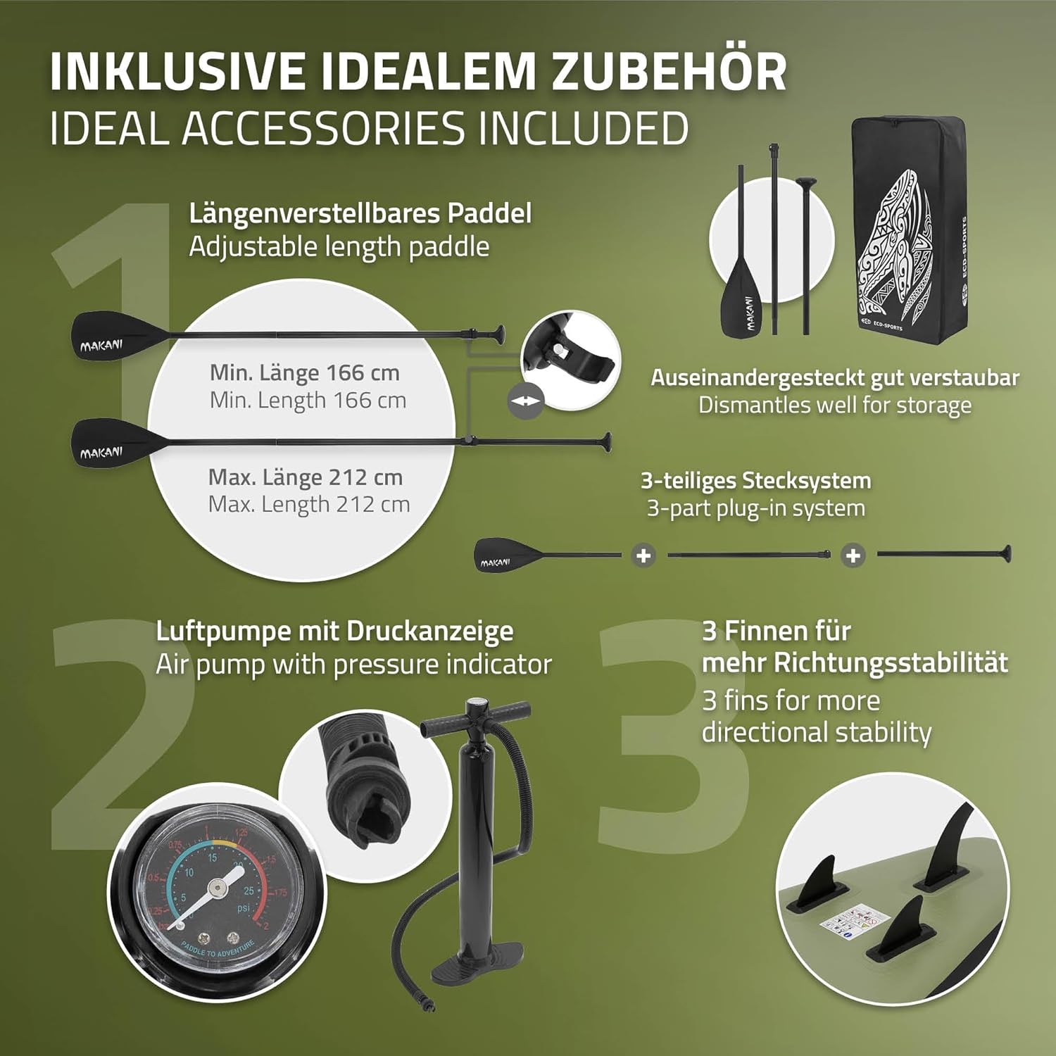 bleujardin - Stand Up Paddle Série - 305/308/320/380 cm - PVC, 120/150 kg, épaisseur 10/15 cm, sac, pompe