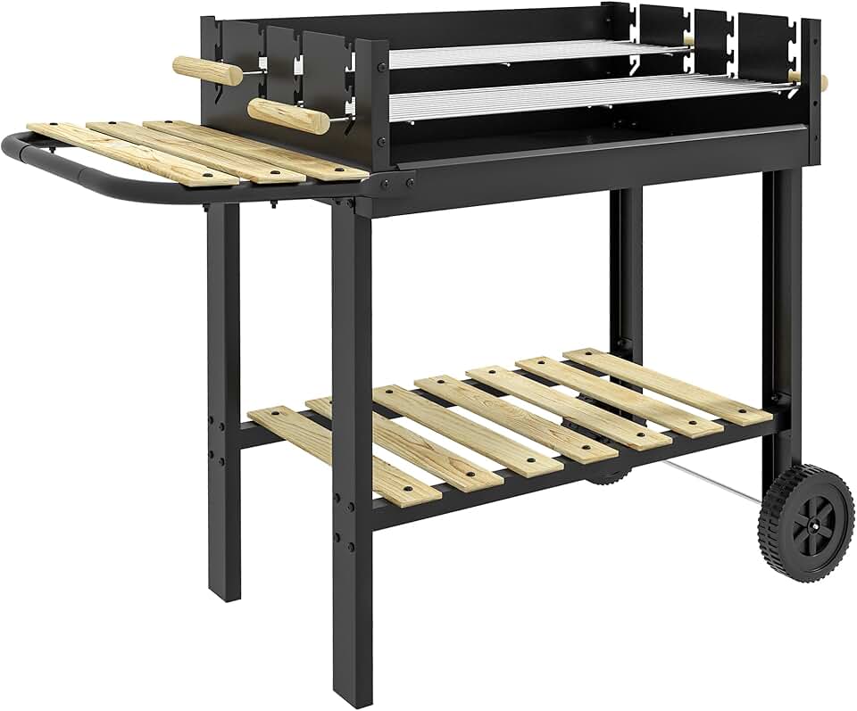 bleujardin - BBQ sur pied - 113x53,5x82,5 cm - double gril, roues, étagères