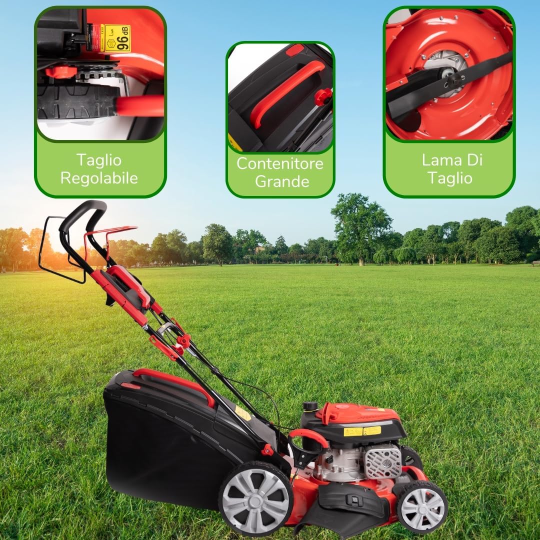 bleujardin Tondeuse à gazon à explosion automotrice 4in1-4 CV, Tondeuse à gazon thermique autoportée - Moteur 170cc 4 temps avec autotraction - Largeur de coupe 51 cm - Mulching - Panier de collecte 60L