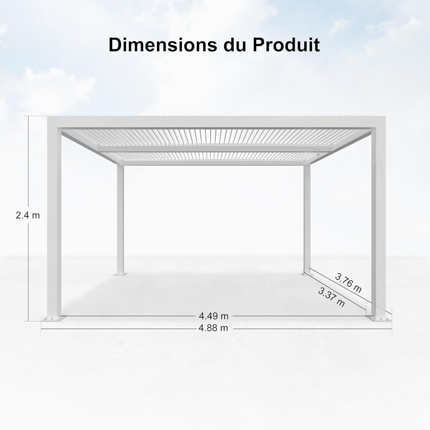 bleujardin - Pergola bioclimatique 4,84x3,68m alu, LED, gouttières