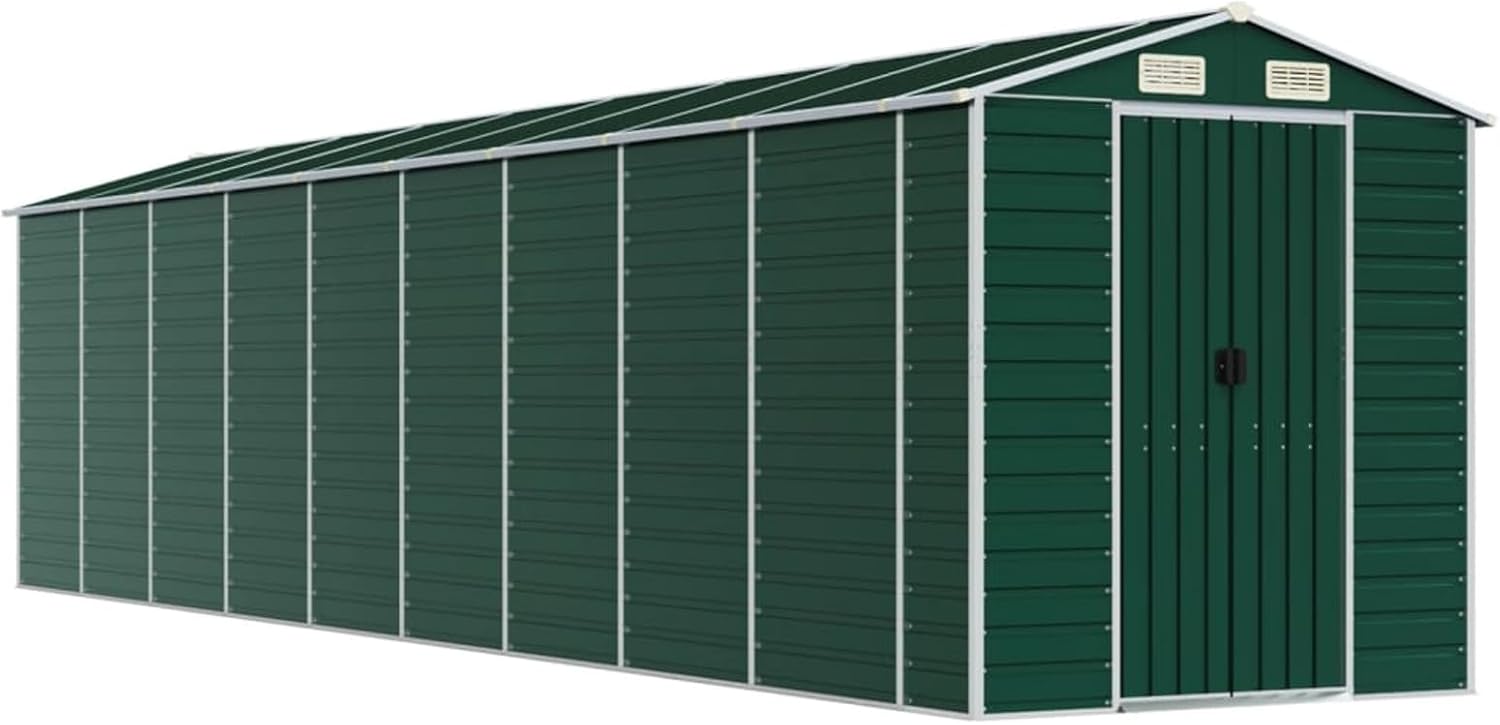 Abri de jardin - vert acier galvanisé 191x810x198 cm - rangement outils