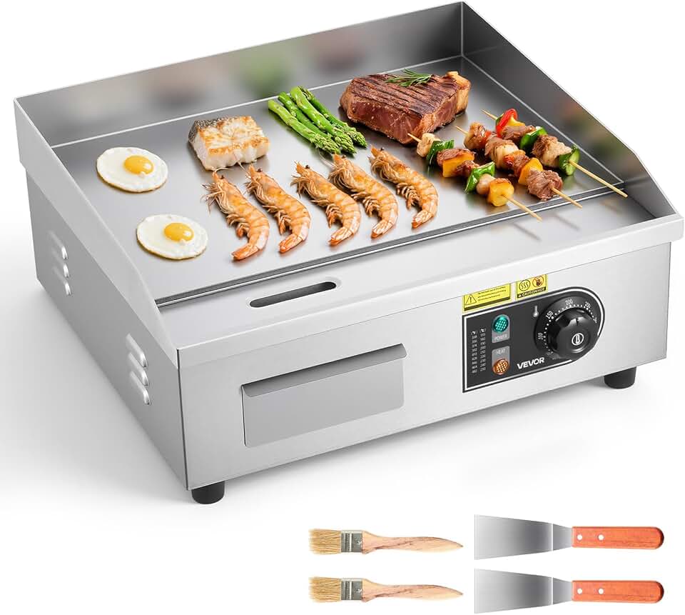 bleujardin - plancha électrique 2800W - 45x30cm - température réglable, accessoires inclus