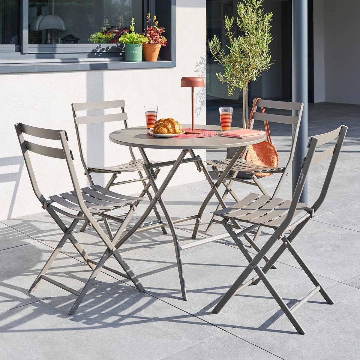 bleujardin - Greensboro - table pliante ronde acier antirouille 4 places