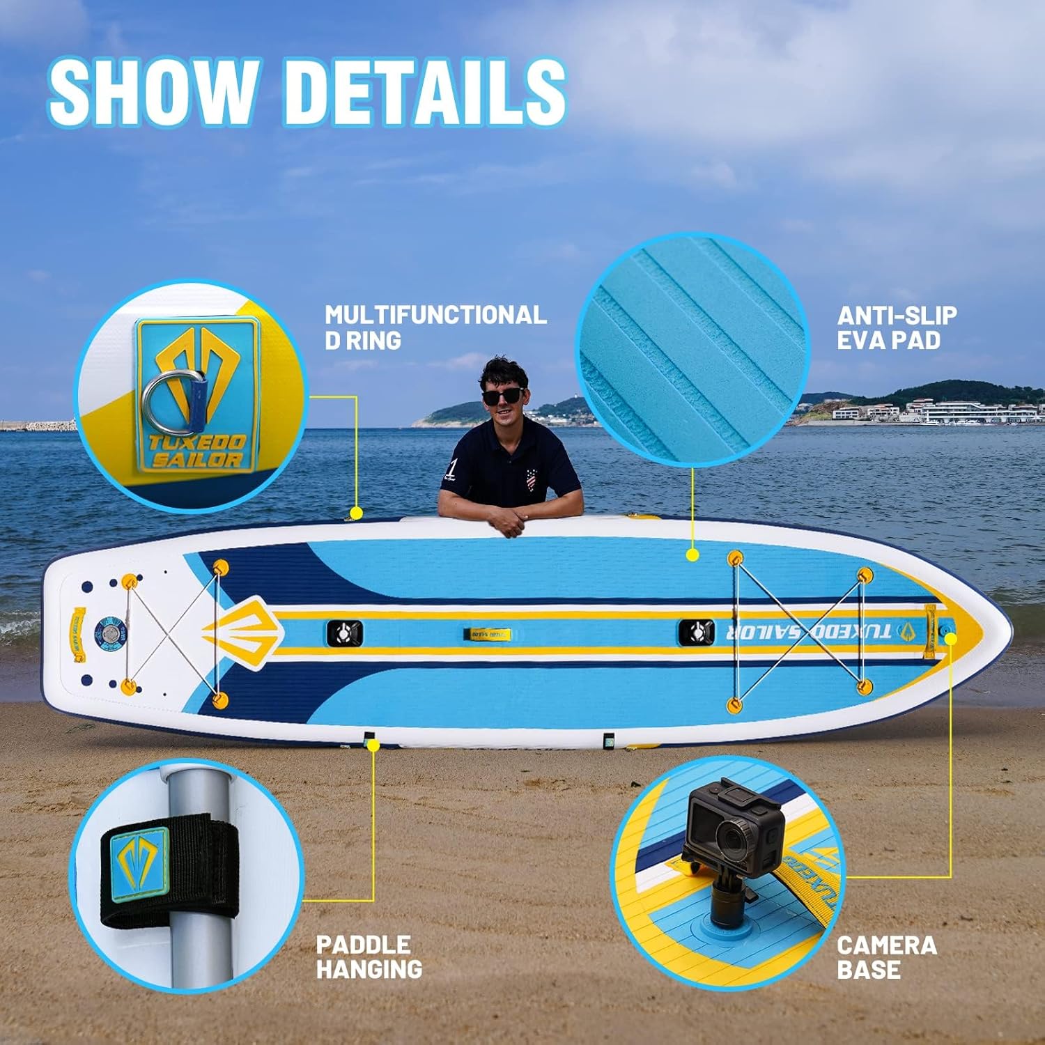 bleujardin - Paddle gonflable adulte - sup 320x80x15cm - planche stable, accessoires complets