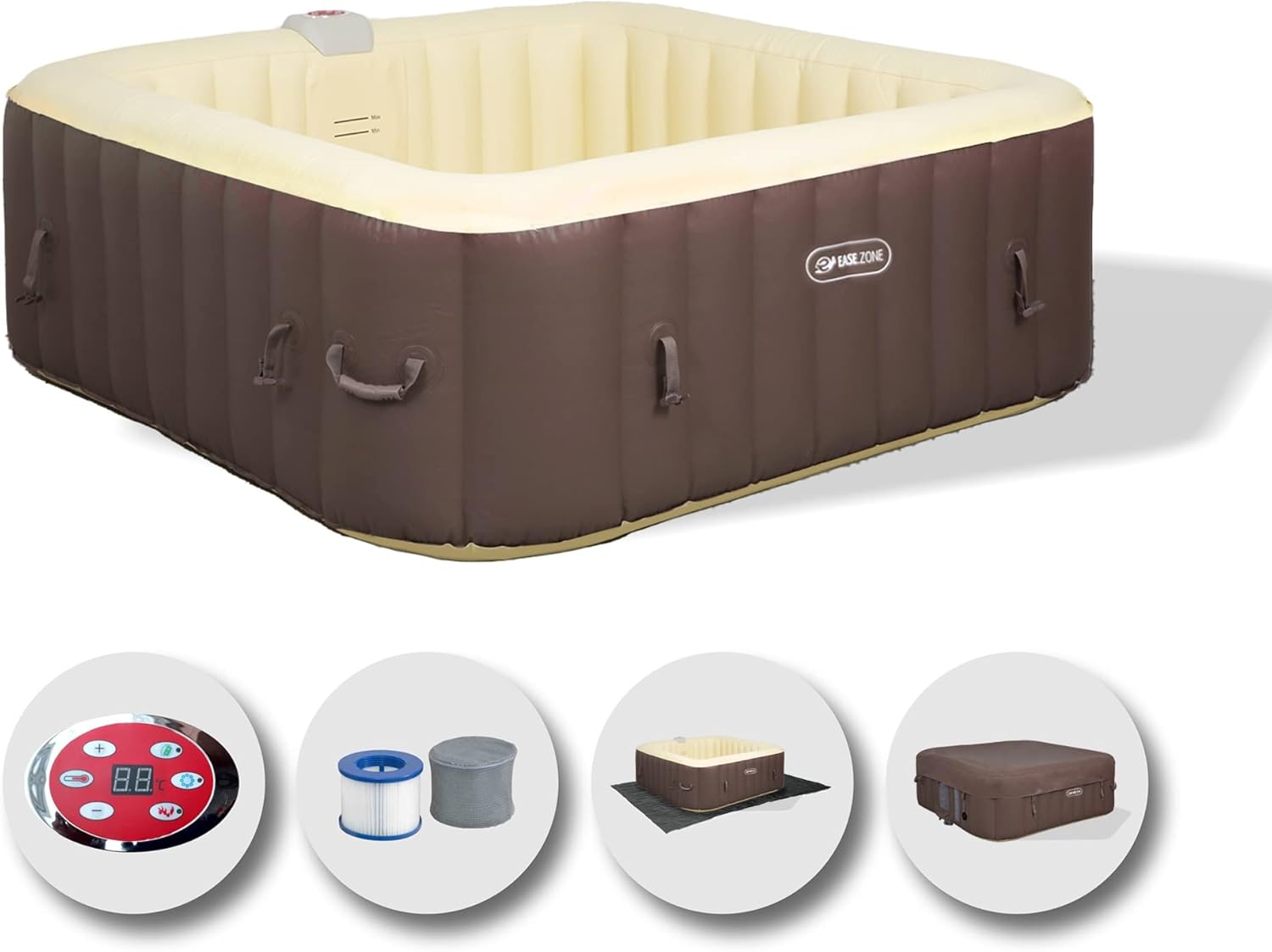 bleujardin Spa hydromassage Gonflable Chauffant 4-6 Personnes 185 x 65 cm Pompe Super silencieuse intégrée, Marron