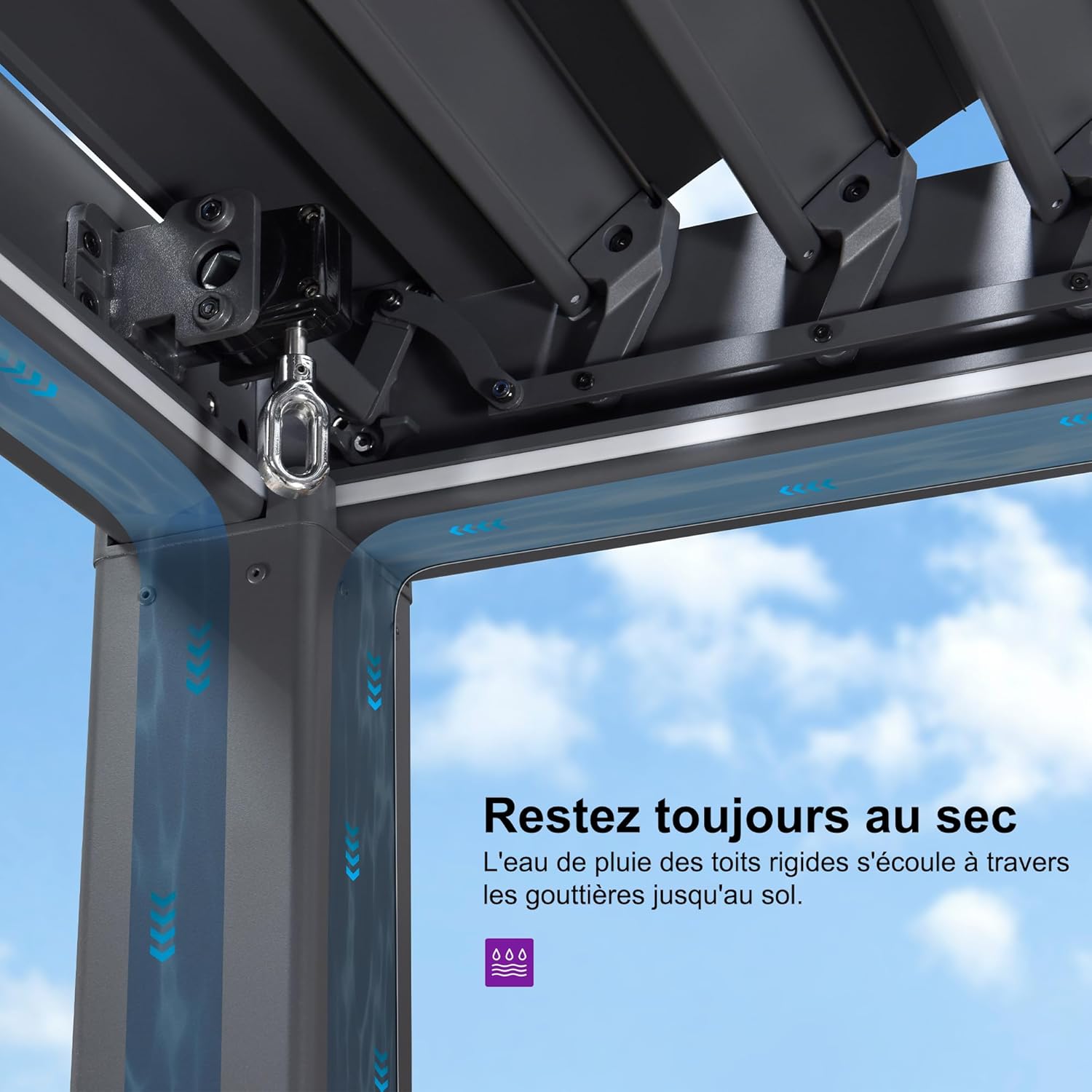 bleujardin - Pergola bioclimatique - 4x6m - alu lames LED gris