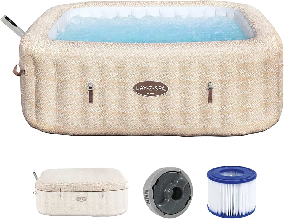 bleujardin - Rome MaxHold EnergySense UltraFit - 2.01x2.01x0.71m - spa carré 7 places Sable Marbre Smart AirJet - 79