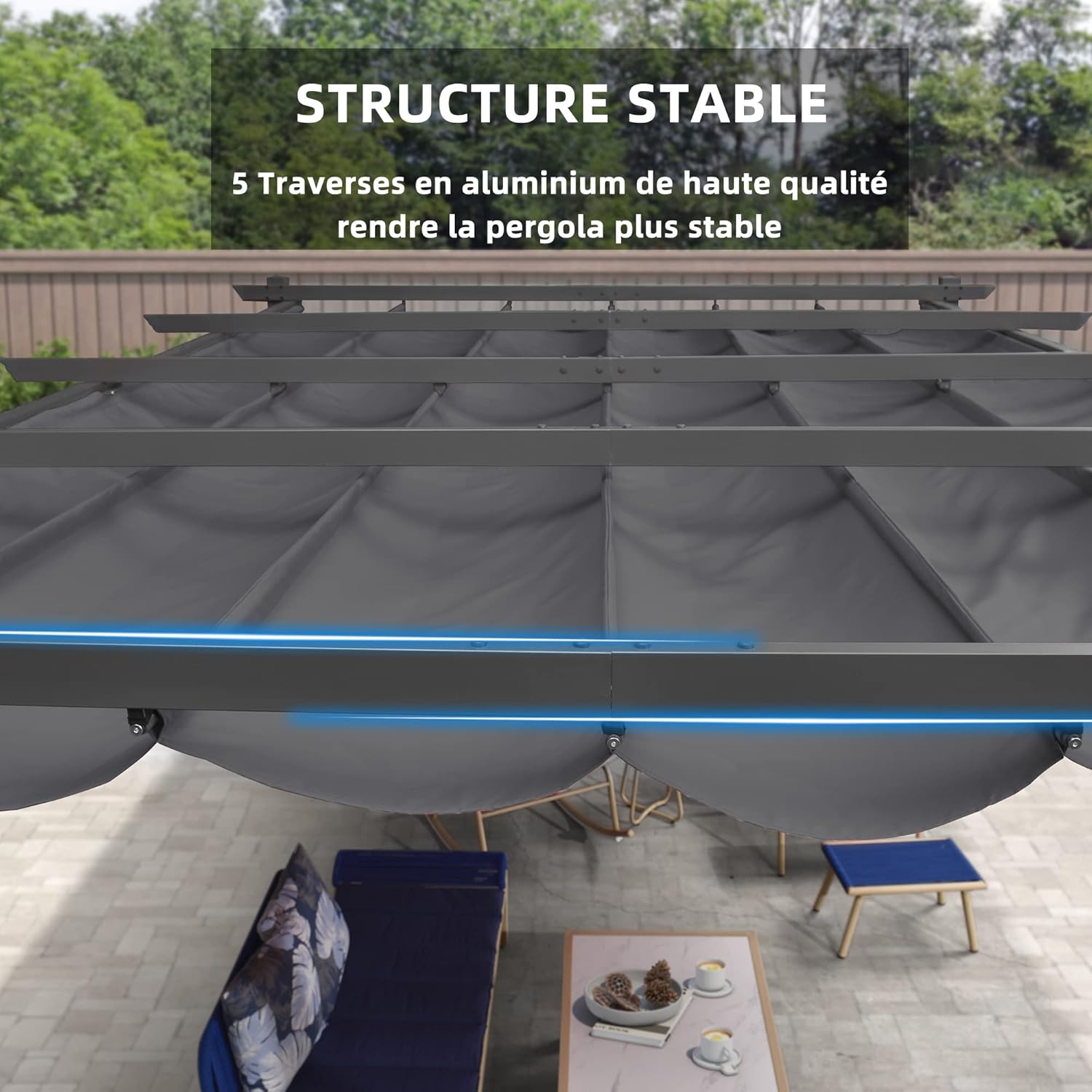 bleujardin - Pergola LED série - 4x3 m - aluminium, toit rétractable, tissu teinté
