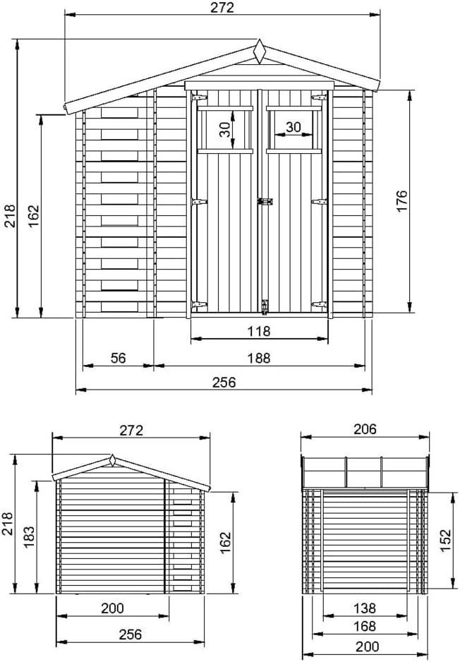 Abri de Jardin en Bois et Range bûches extérieur - Stockage extérieur I206xL272xH218 cm/ 3,53 + 0,97 m2 Petit abri à Outils, Local à vélos - bleujardin M386
