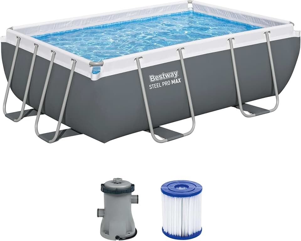 bleujardin Steel Pro Max Kit Piscine Hors Sol - 282 cm x 196 cm x 84 cm - Gris