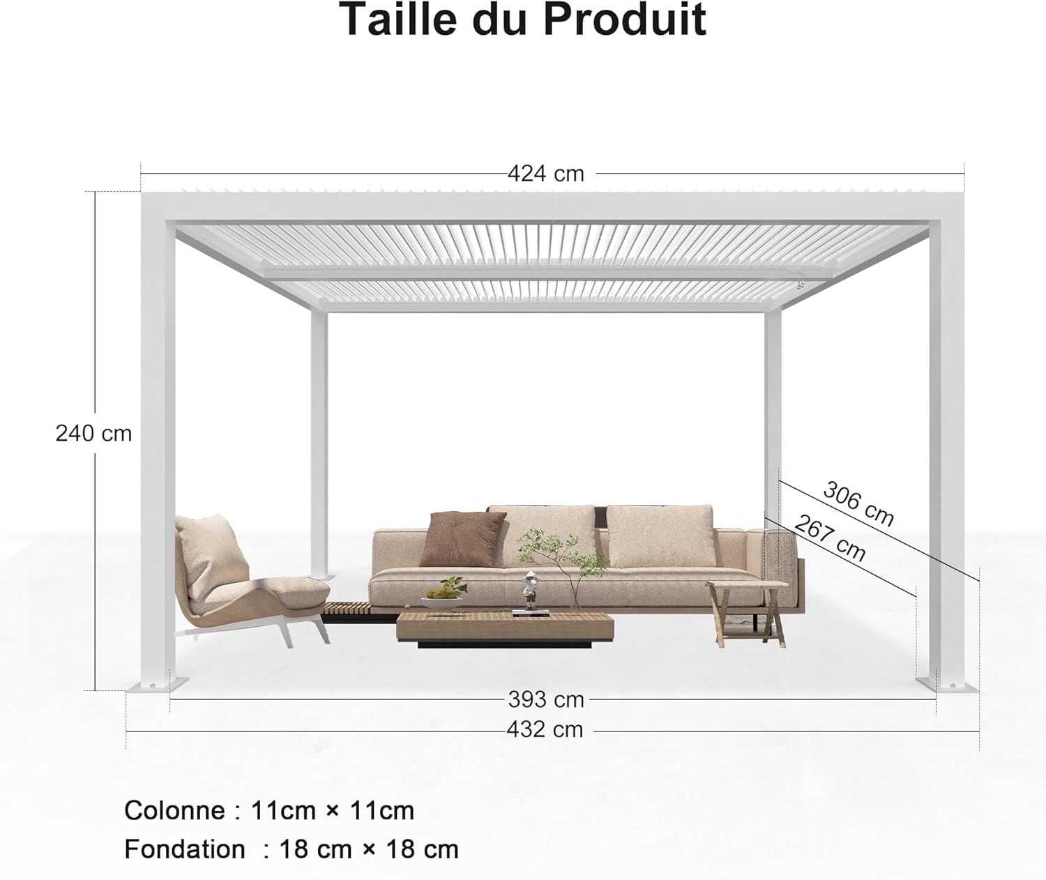 bleujardin - pergola bioclimatique - 4,24x3m - aluminium, stores enrouleurs, lames orientables