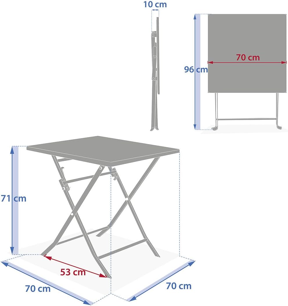 bleujardin - Greensboro carrée 2 places - acier vert antirouille - table pliante jardin