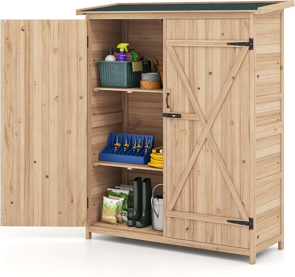 bleujardin - Abri de jardin bois - 75x56x178cm - étagères amovibles, toit asphalte, loquet, résiste à l'eau