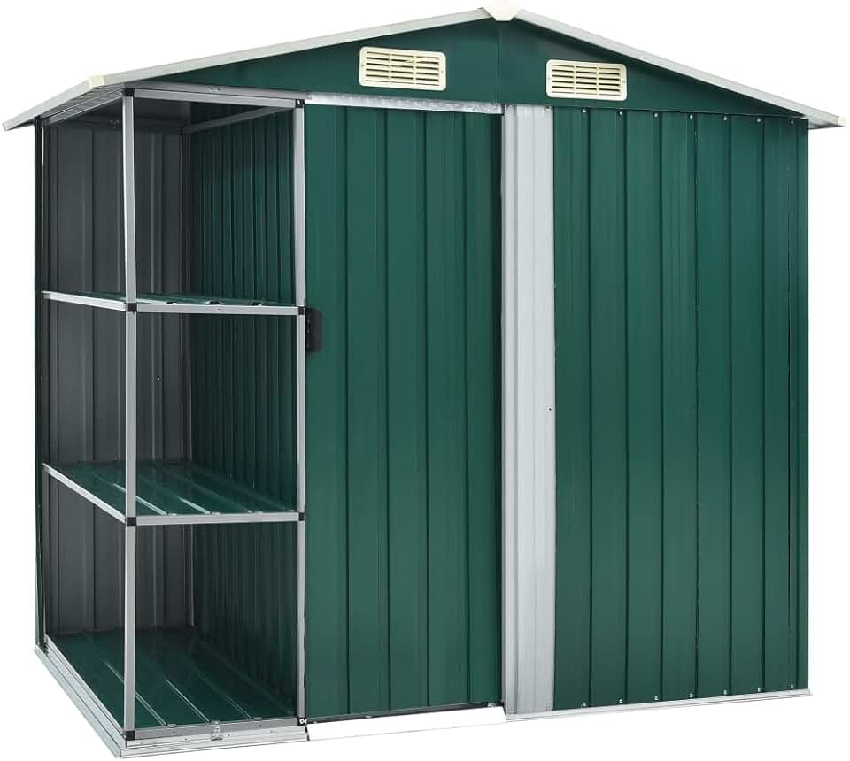 bleujardin - Abri de Jardin avec étagère, 205x130x183 cm, fer, vert