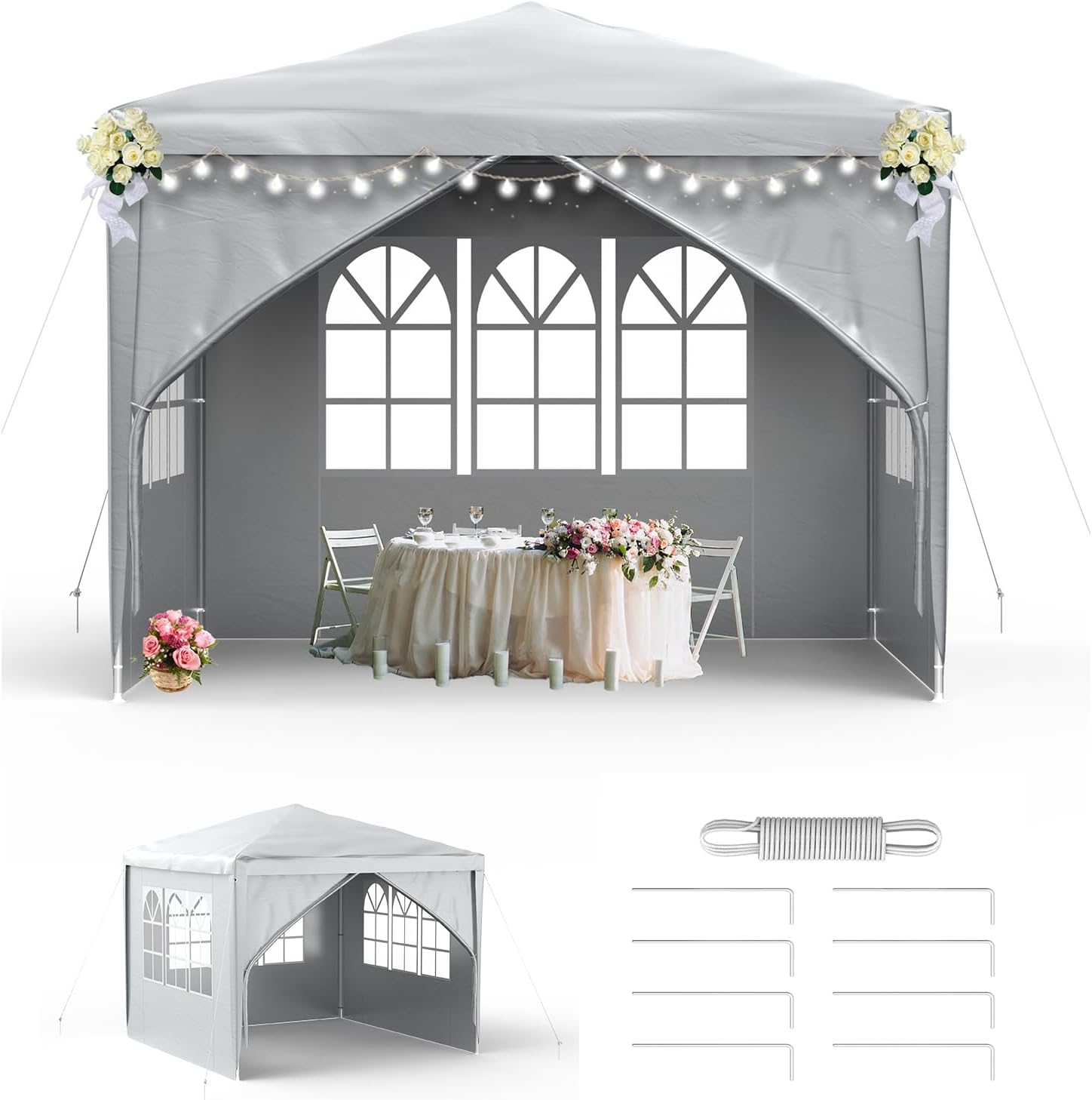 LZQ - Tonnelle série montage emboîtement - 3x3m - imperméable, fenêtres, toit, 4 parois latérales